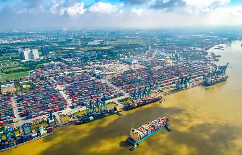Aerial view of Cat Lai port, Ho Chi Minh City — one of Vietnam's busiest container ports